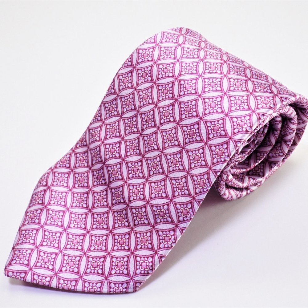 Ike Behar Pink Geometric Multicolor Silk Necktie